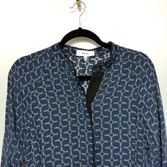 NWT Reiss Navy Viviyan Printed Flippy Dress - Equestrian Chain Silky - Picture 6 of 10